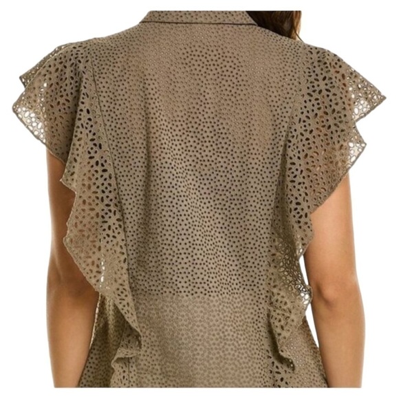 Theory Nova Ruffled Cotton Eyelet Cap sleeve Button Down Blouse Shirt NEW Size S - Picture 3 of 10